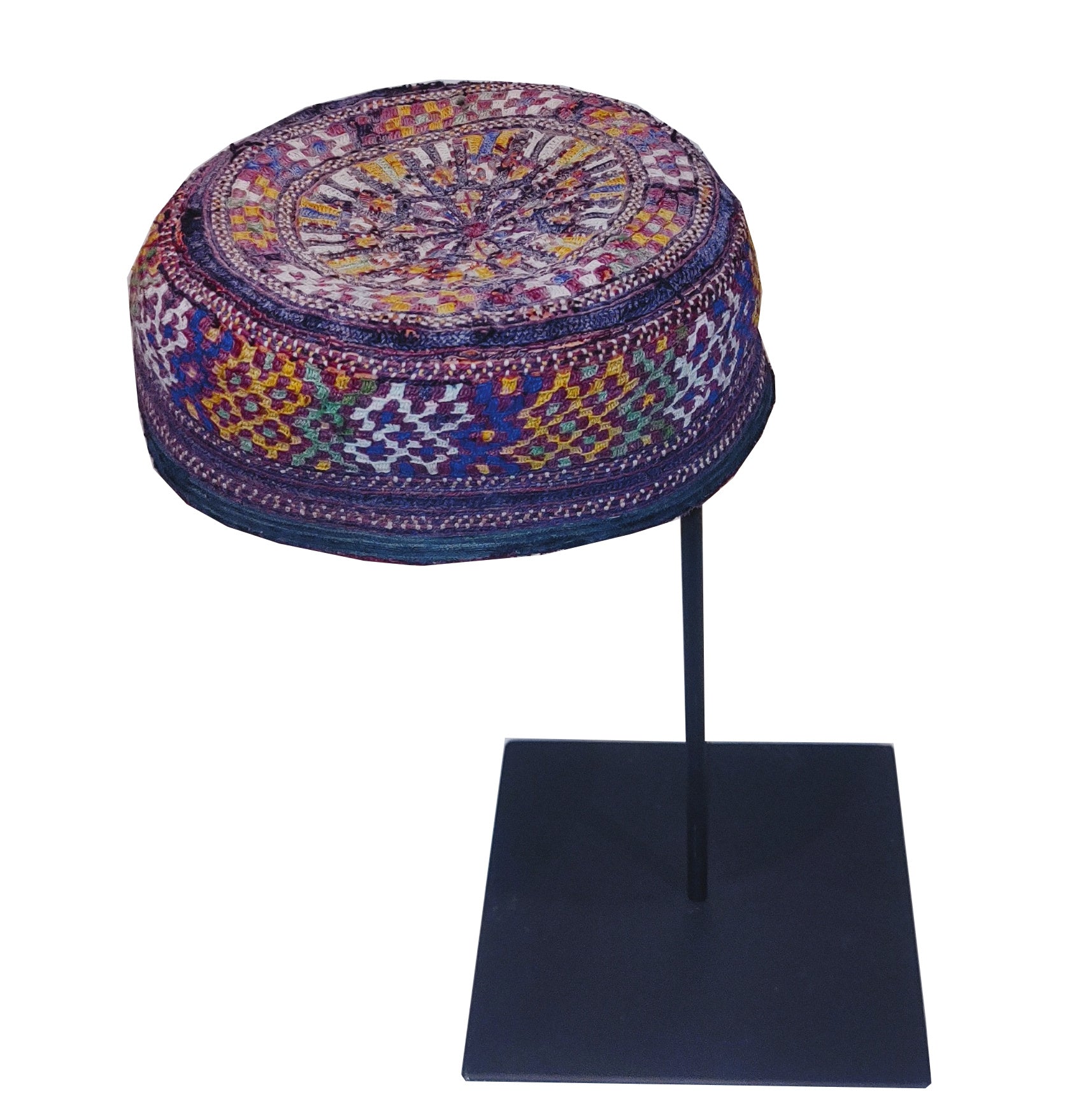Chapeu Antigo Paquistanes Colorido + Suporte de ferro topo redondo